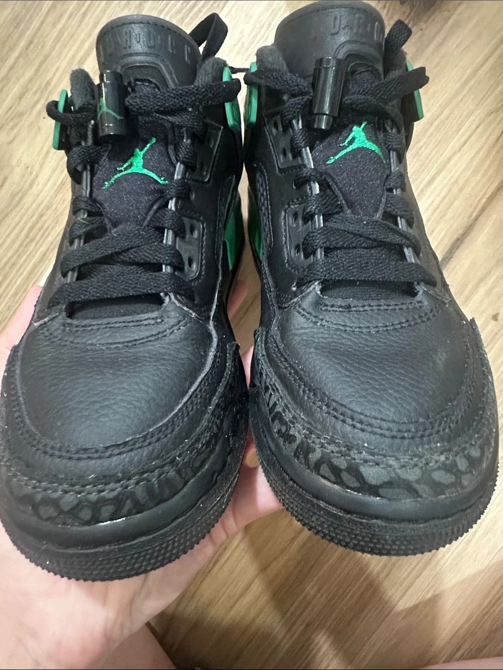 Jordan Kids Black and Green High-Top Sneakers